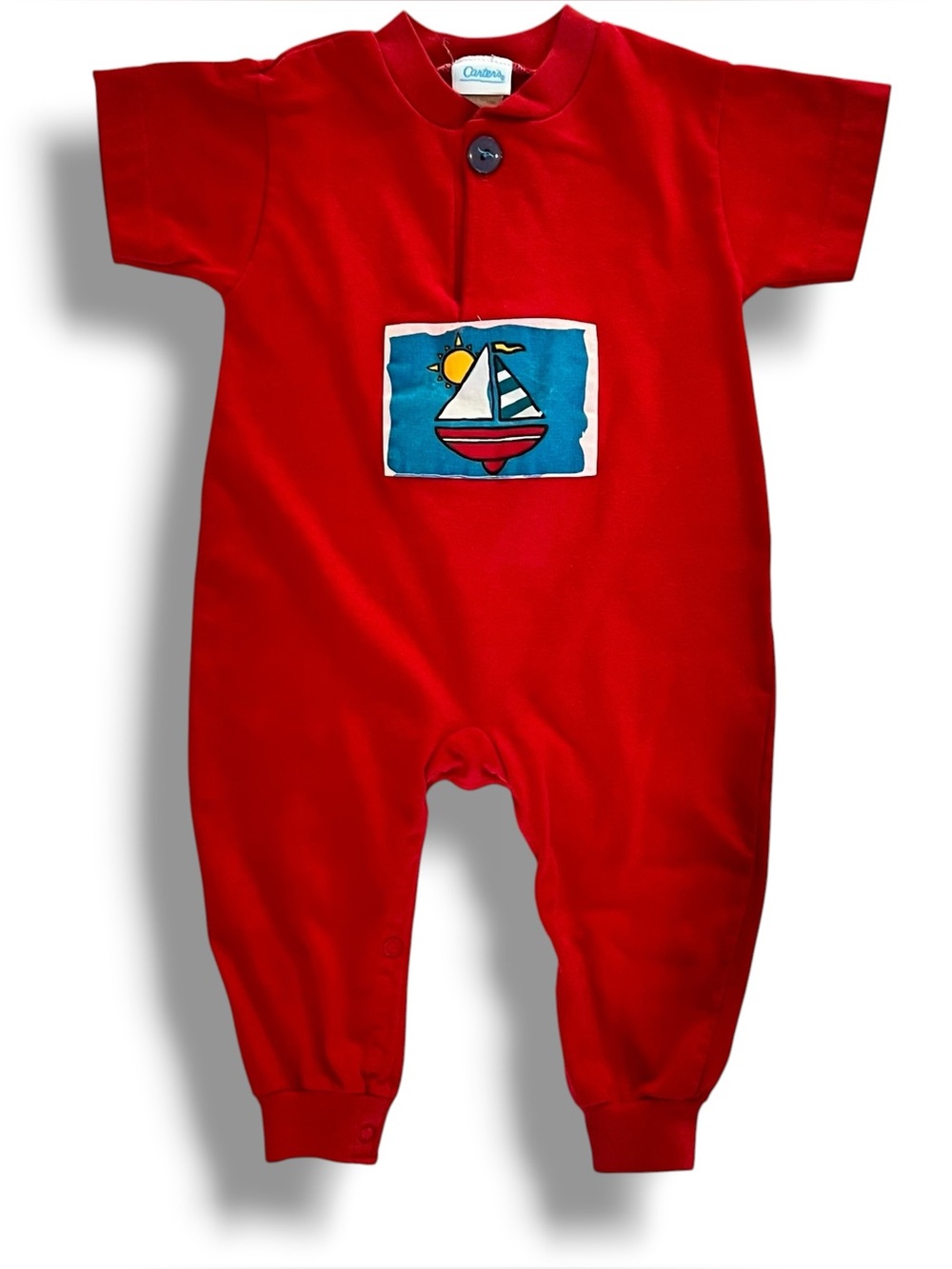 VTG 90s Carters Bubble One Piece 18 Months Red Colorblock Sailboat Sea Beach D-2